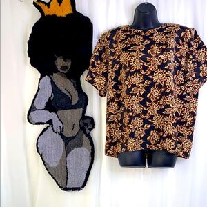 Notations Black Boxy Short Sleeve Blouse with Tan Accents